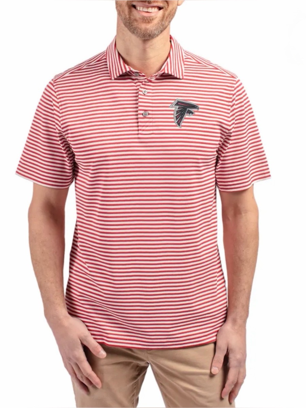Atlanta Falcons Cutter and Buck Red Virtue Eco Pique Stripe Polo Shirt size XXL